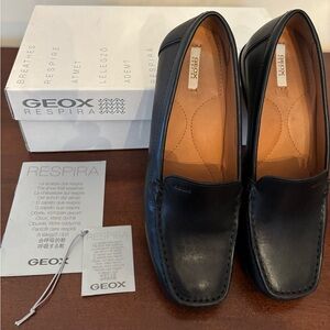 Geox Respira Women’s  Classic Black Leather Loafers, Size 6, EUR 36